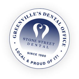 Badge that reads Stone Street Dental Since 1980 Greenvilles Dental Office Local and Proud of It