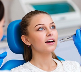 Woman undergoing a tooth extraction